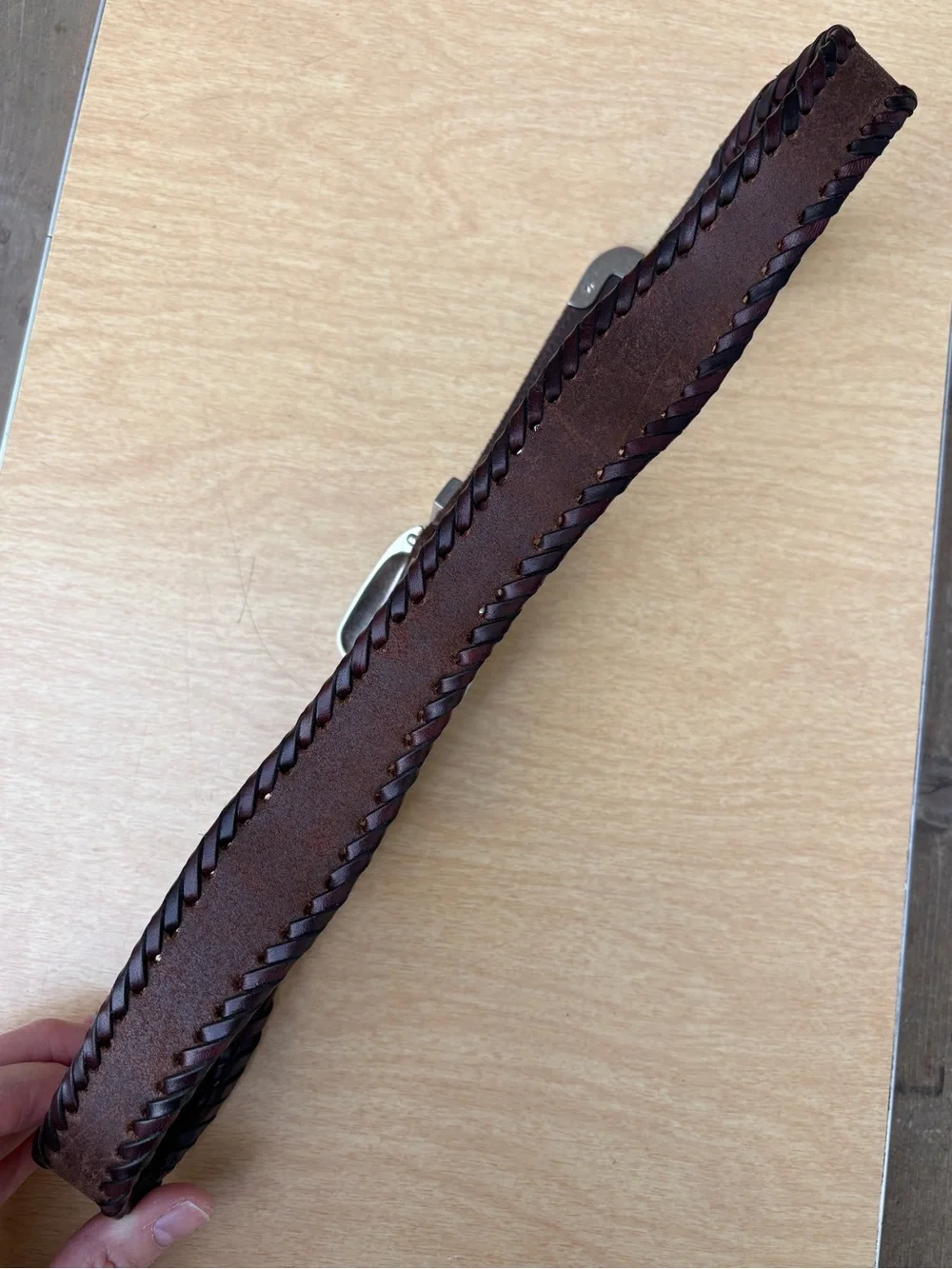 Frye Wm’s Whipstitch Edge Brown Leather Belt NWOT Sz S